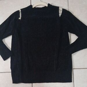 LOFT Womens Size L Black Chenille Shoulder Cut Out Pullover Sweater
